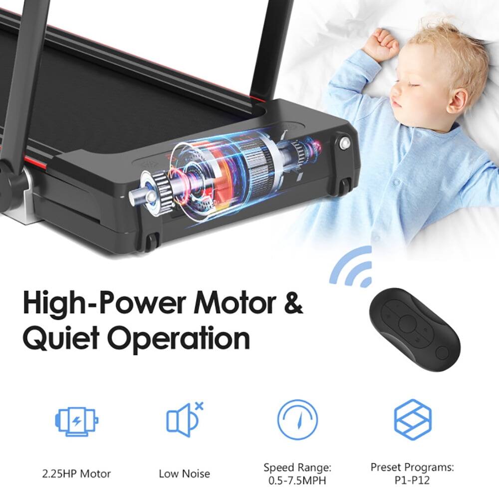 High-Power Motor & Quiet Operation  
2.25HP Motor  
Low Noise  
Speed Range: 0.5-7.5MPH  
Preset Programs: P1-P12