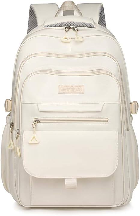 Front. Vulpecula Spade - School Cute Aesthetic Backpack Girls Backpack for Students Kids Teen Girls - White.