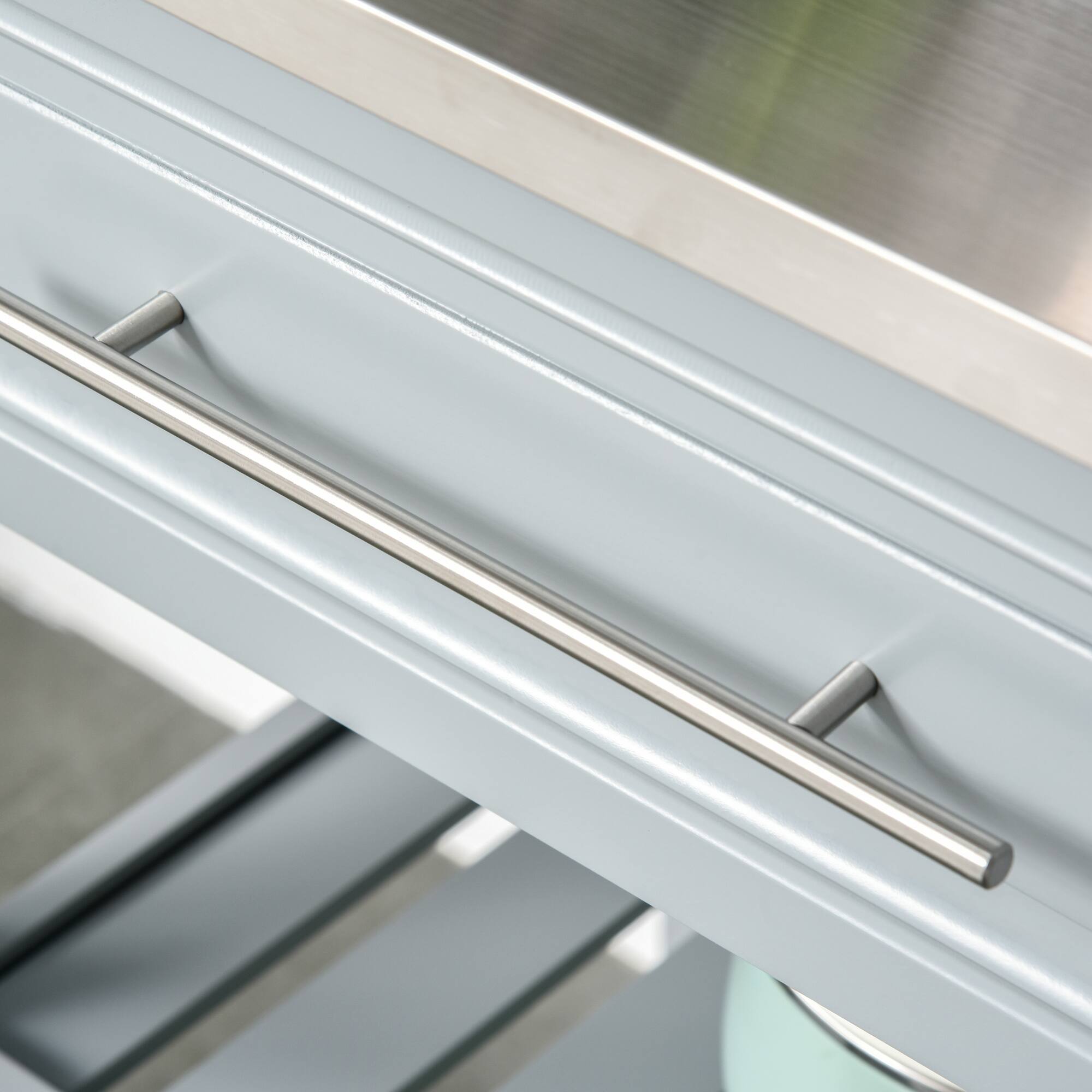 Alt View 8. Homcom - Kitchen Island with Stainless Steel Top, Traditional Kitchen Island with Storage, 2-Tier Open Shelves, Drawers - Grey.