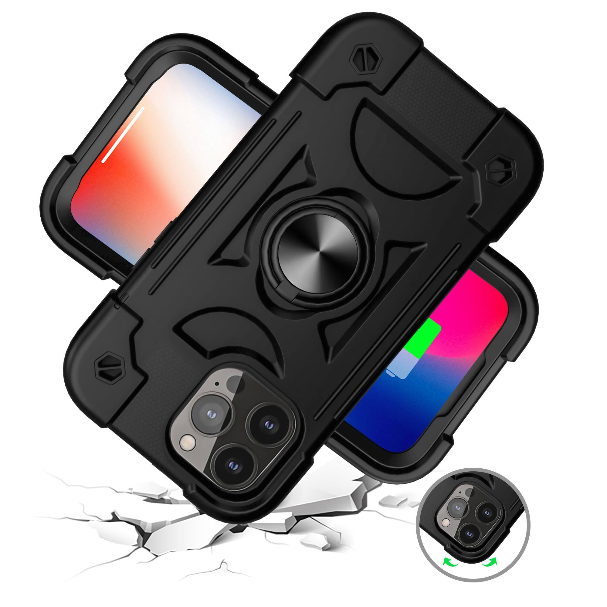 Alt View 2. Dteck - Rugged Case for iPhone 13 with Rotate Ring Stand, Military Grade Drop Protection Heavy Duty Shockproof Protective Cover - Black.