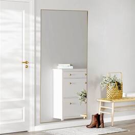 AENKYO - 64"x21" Full Length Mirror Wall Mirror with Stand and Aluminum Alloy Thin Frame - Gold