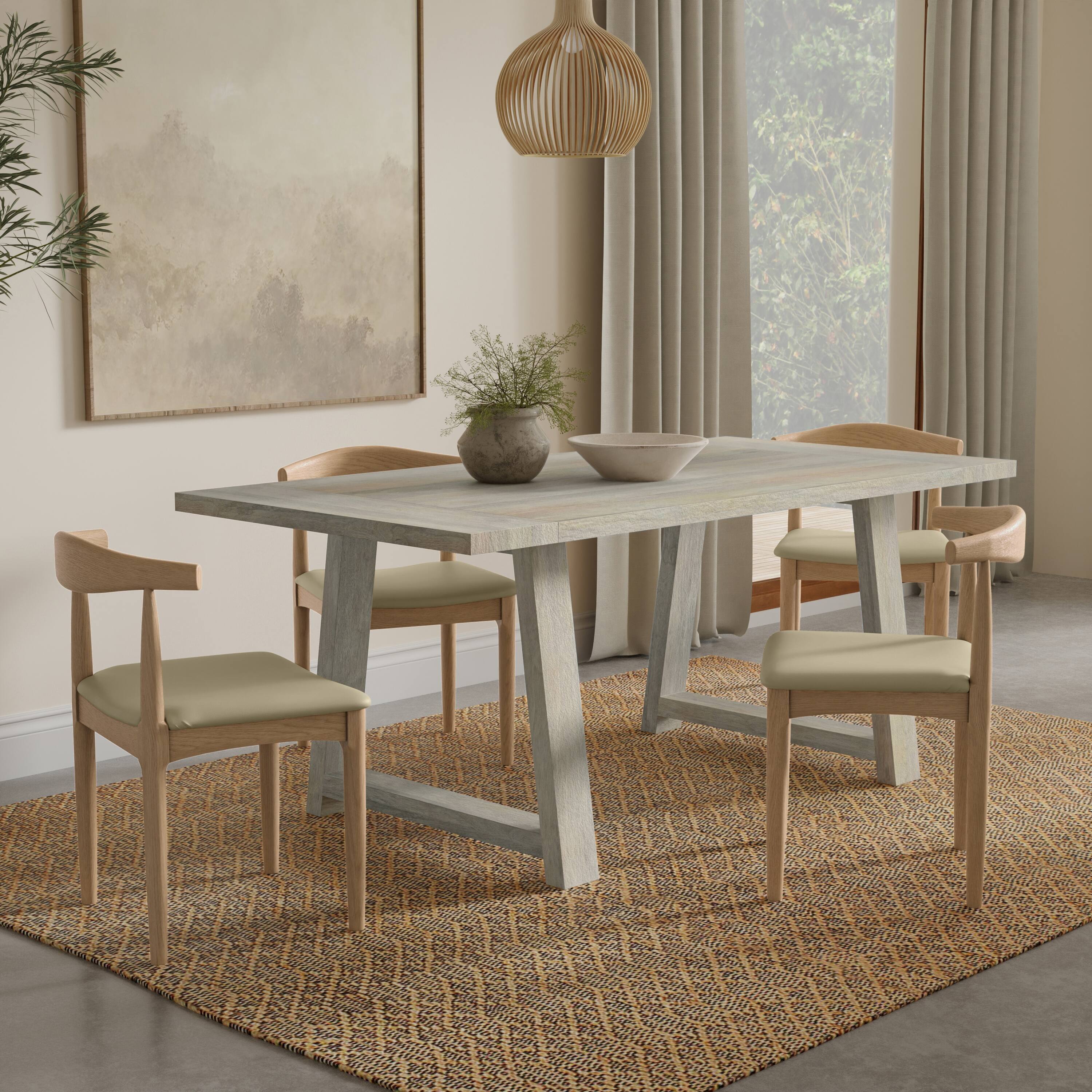 Angle. Simpli Home - Whitley 72 inch Wide Solid Mango Farmhouse Dining Table - White Wash.