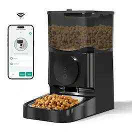 U-HOMY - 4L Automatic Pet Feeder with APP Control, Dual Power Supply, and Stainless Steel Bowl for Cats & Small Dogs - Black