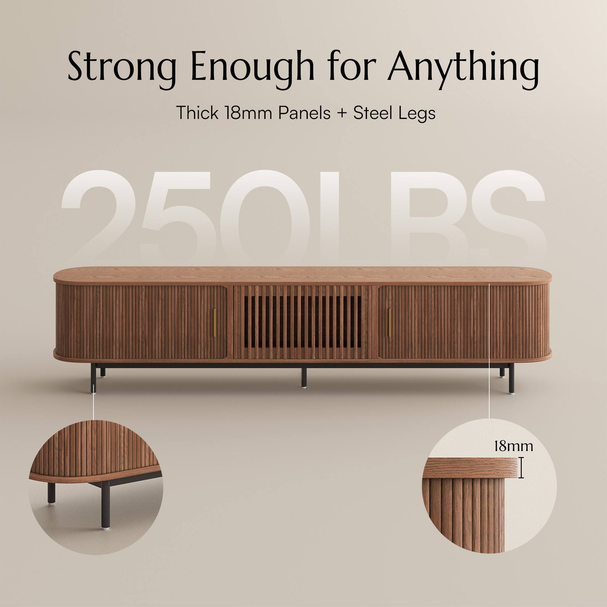 Strong Enough for Anything  
Thick 18mm Panels + Steel Legs  
250 LBS