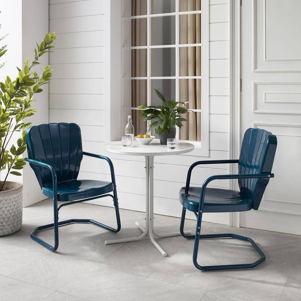 Alt View 10. Crosley Furniture - Ridgeland 3Pc Retro Outdoor Bistro Set - Bistro Table & 2 Chairs - Navy Gloss.