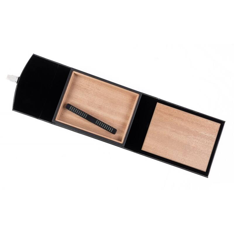 Alt View 3. Prestige - Florence Travel Cigar Humidor - Black Leather with White Stitching.