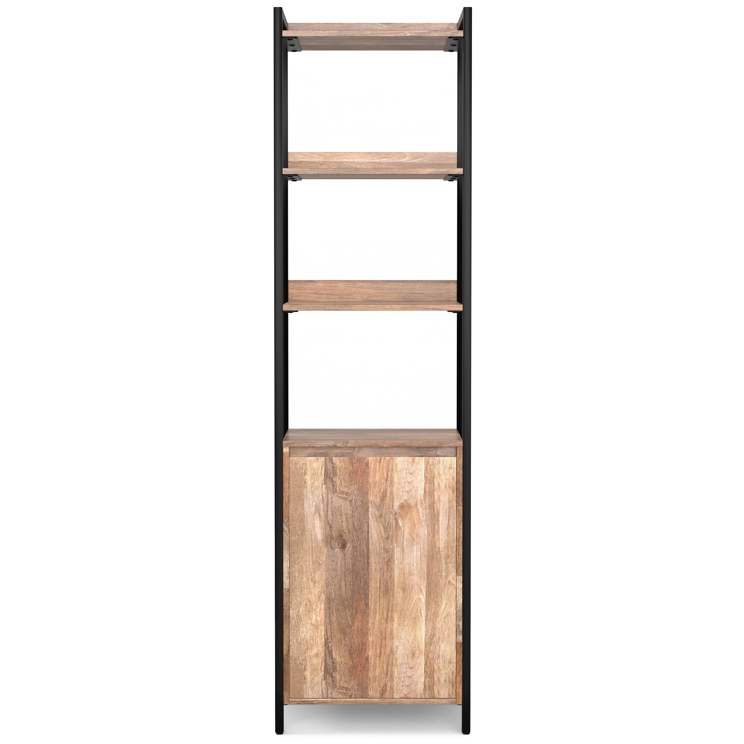 Left. Simpli Home - Kelsey 74 inch Tall Solid Mango Wood Narrow Bookshelf with Cabinet in Natural - Natural.