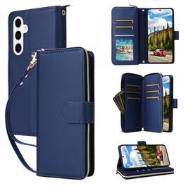 Dteck - Crossbody Wallet Case for Samsung Galaxy S26, Shockproof Zipper Pocket PU Leather Folio Cover with 9 Card Slots - Blue