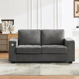 Jojoka - 70" Loveseat Sofa with USB Ports, Side Storage Pocket, Chenille Fabric Removable Cover - Gray