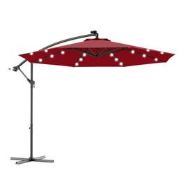 Mondawe - 10ft Solar LED Patio Cantilever Umbrella with Crank - Dark Red