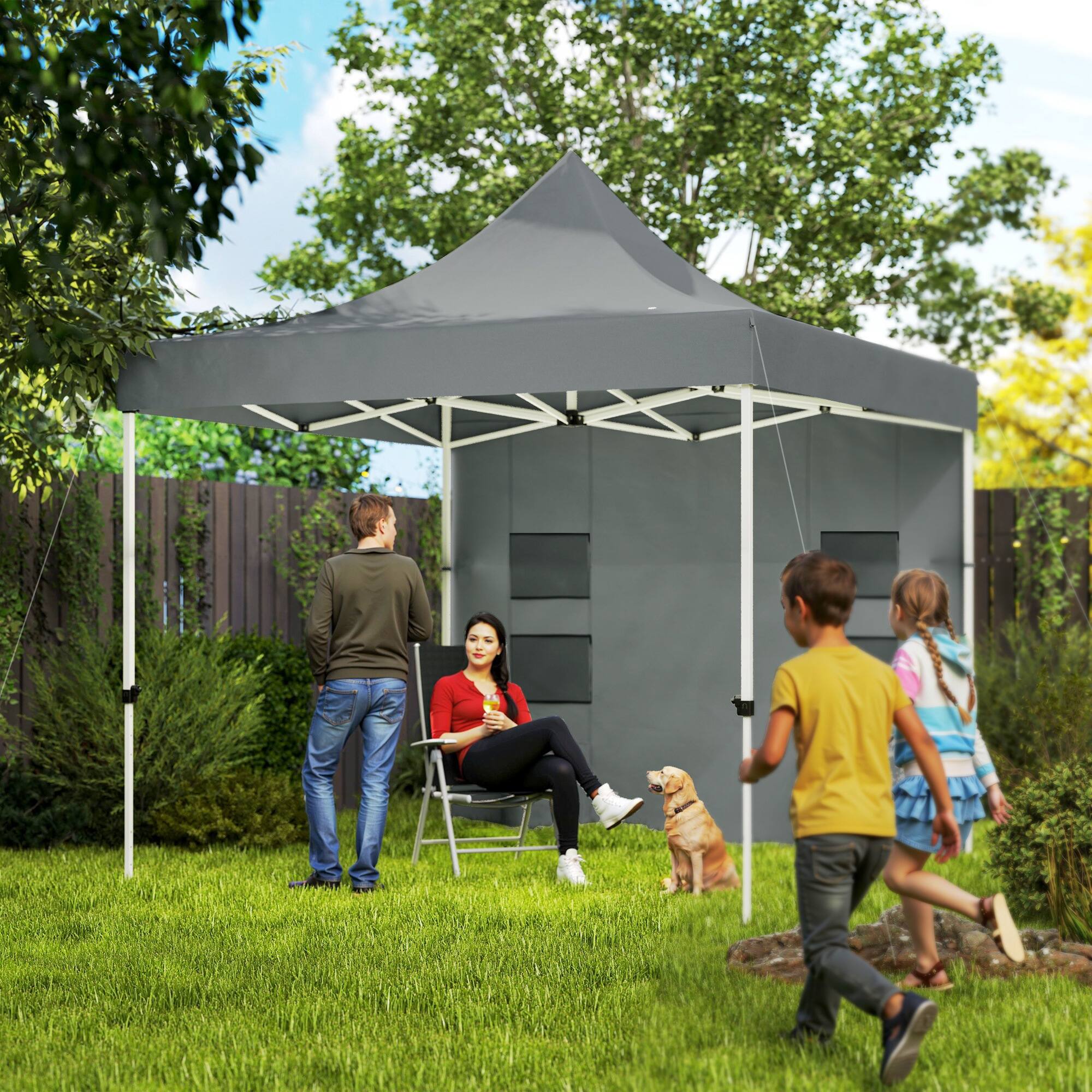 Alt View 1. Outsunny - 10' x 10' Heavy Duty Pop Up Canopy Tent with Sidewall, UPF50+ Instant Sun Shelter with Storage Pockets - Gray.