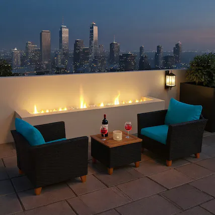 Front. Kadyn - 3 Pieces Outdoor Patio Rattan Furniture Set with Coffee Table and Cushions-Turquoise - Blue.