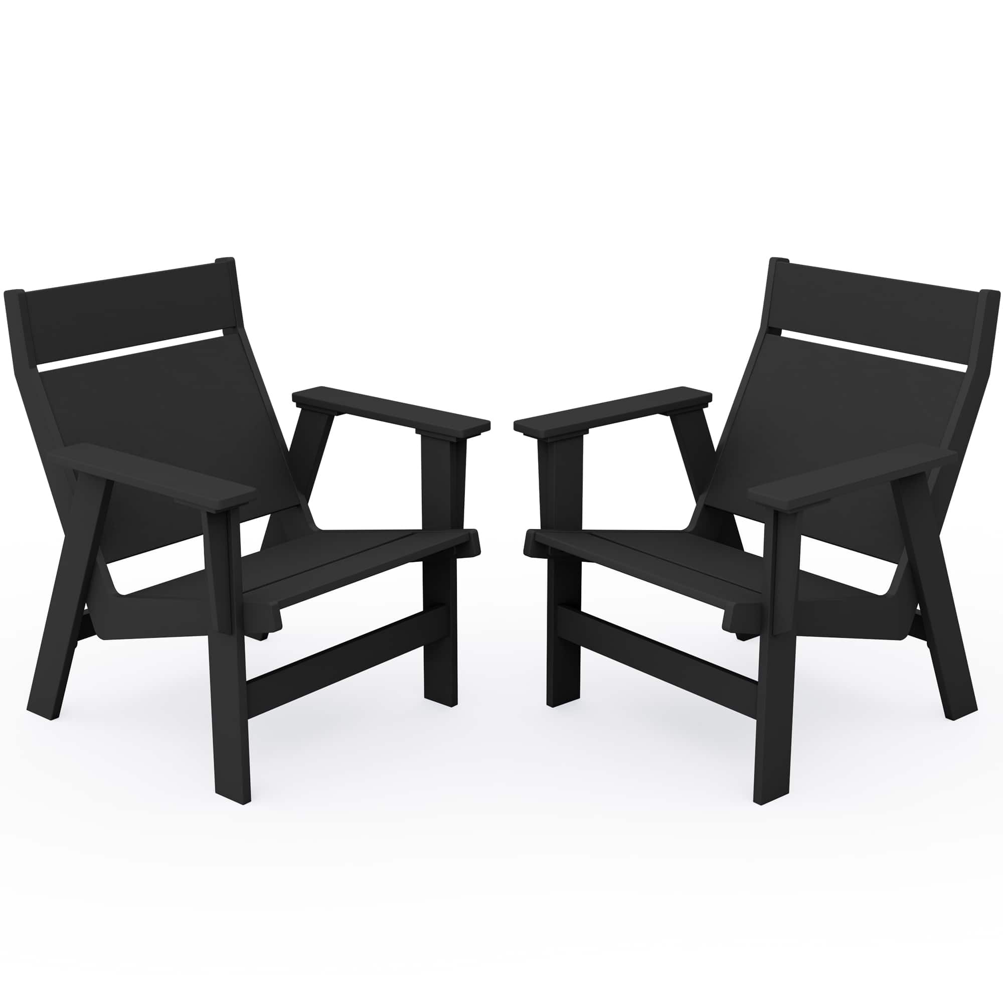 Front. SERWALL - Modern Adirondack Chair Set of 2, Slateless Design, HDPE, Low Maintenance, Black - Black.