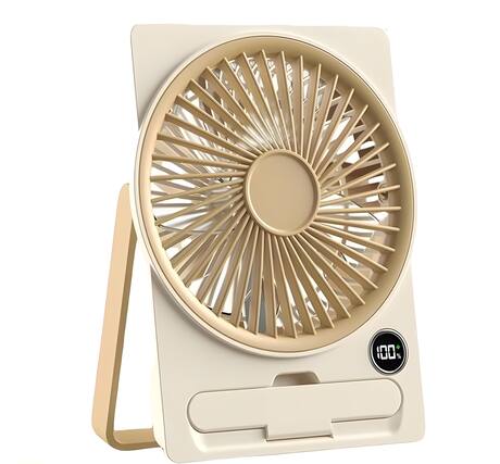 Front. Cluzine - Rechargeable Desk Fan, Ultra-Thin Card Style, 6 Speeds, with Phone Stand & LCD Display, for Office Bedroom.