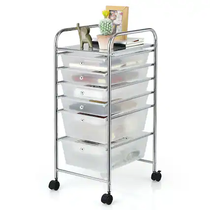 Front. WELLFOR - 6 Drawer Rolling Storage Cart Organizer,Art & Craft Storage Cart Tools Scrapbook Paper Office School Organizer - Transparent.