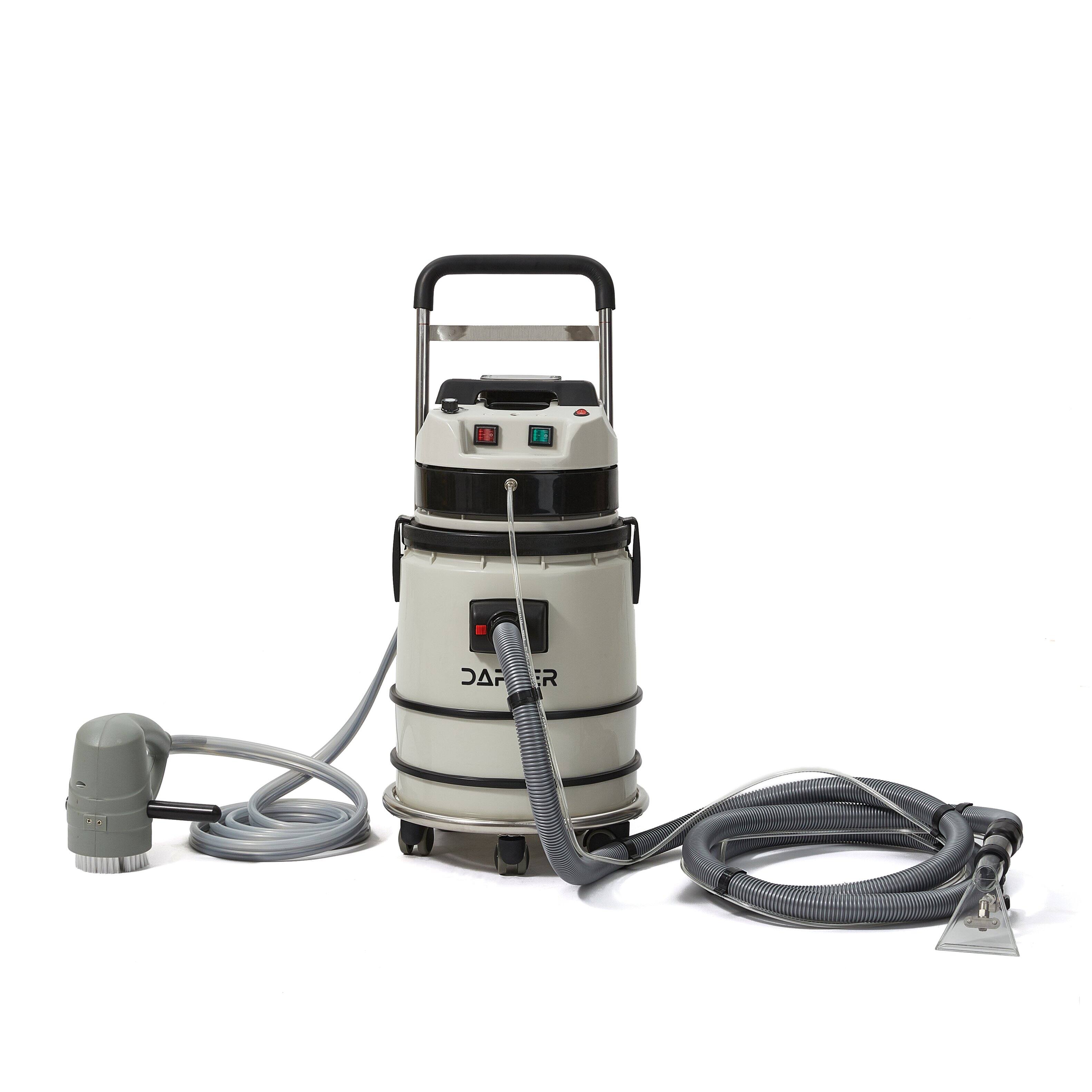 Angle. Dapper Supply - Commercial Wet/Dry Vacuum Cleaner with Steam, Cold Water Extraction & Soap Dispensing, 5.5 Gal Tank - White.