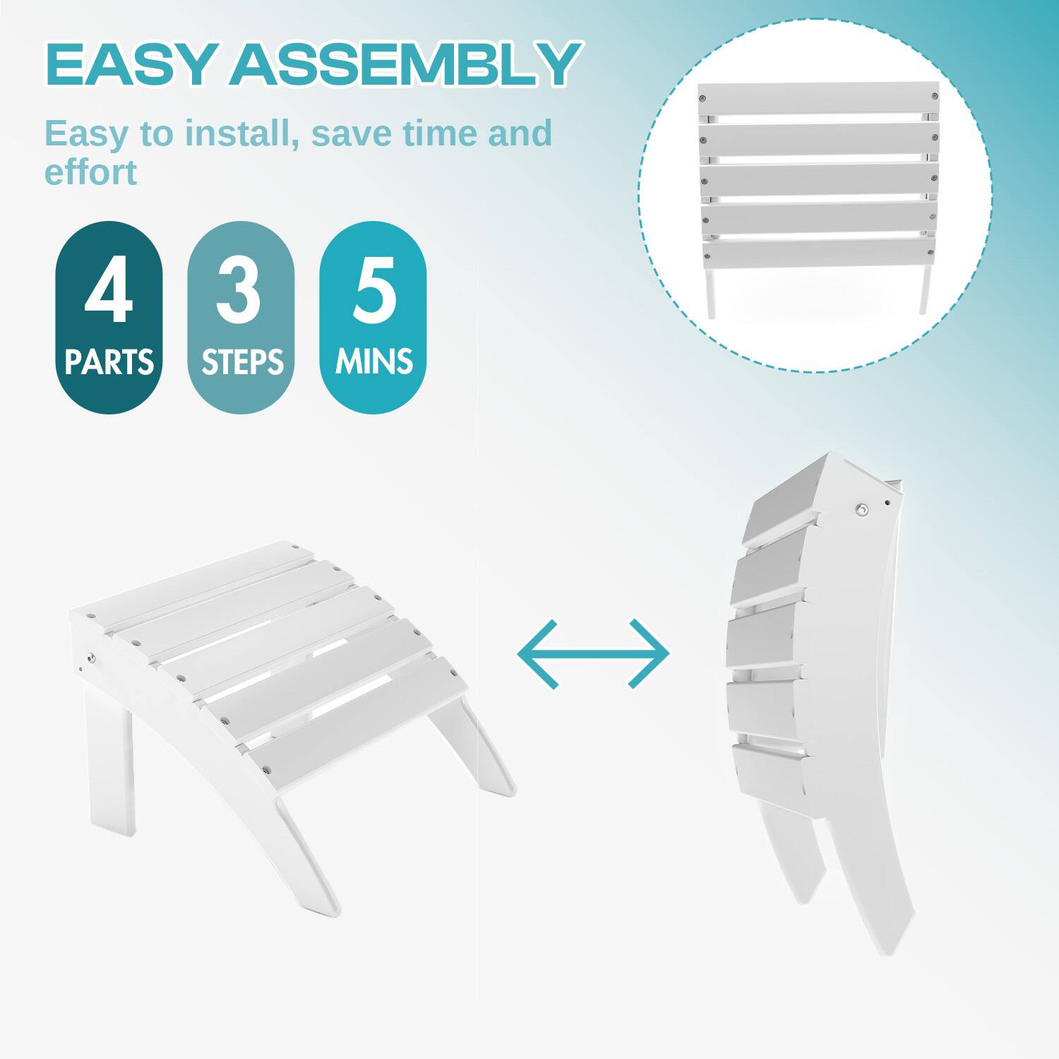 EASY ASSEMBLY  
Easy to install, save time and effort  

4 PARTS  
3 STEPS  
5 MINS