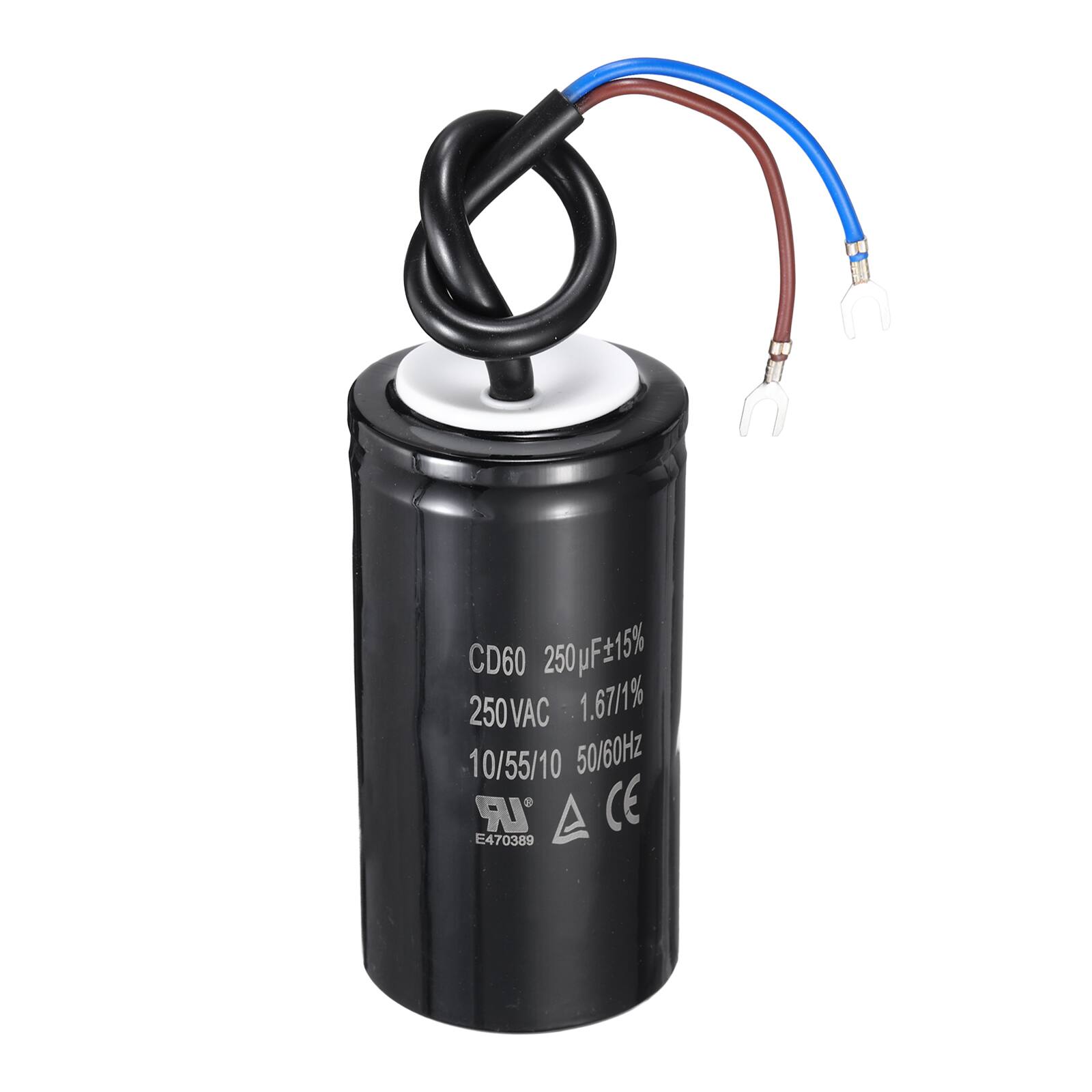 Unique Bargains - CD60 Run Capacitor 250uF 250VAC 50/60Hz 2 Wires Motor Start for Washing Machine Air Compressor - Black