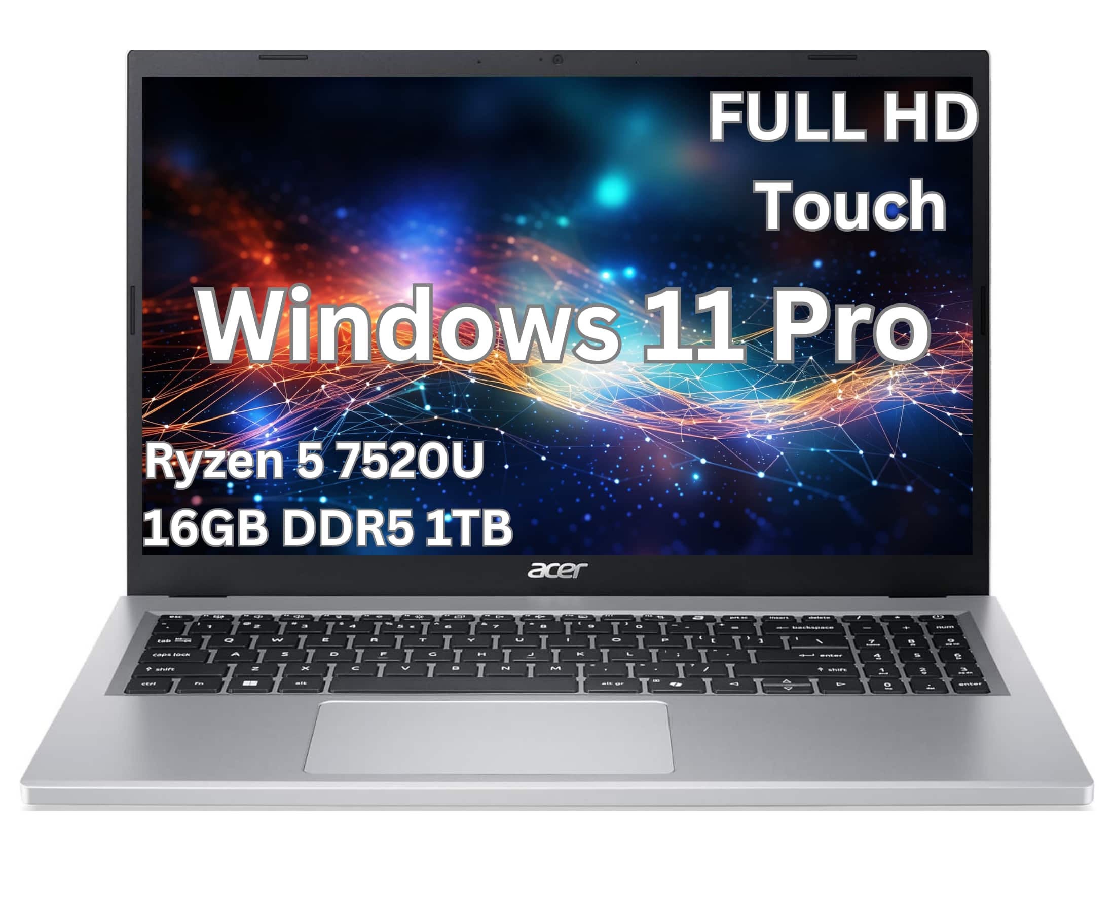Acer - Upgraded - Aspire 3 15 – 15.6" FHD Touch Laptop–AMD Ryzen 5 7520U–AMD Radeon Graphics - 16GB DDR5 –1TB PCIe Storage- Windows 11 Pro - Silver