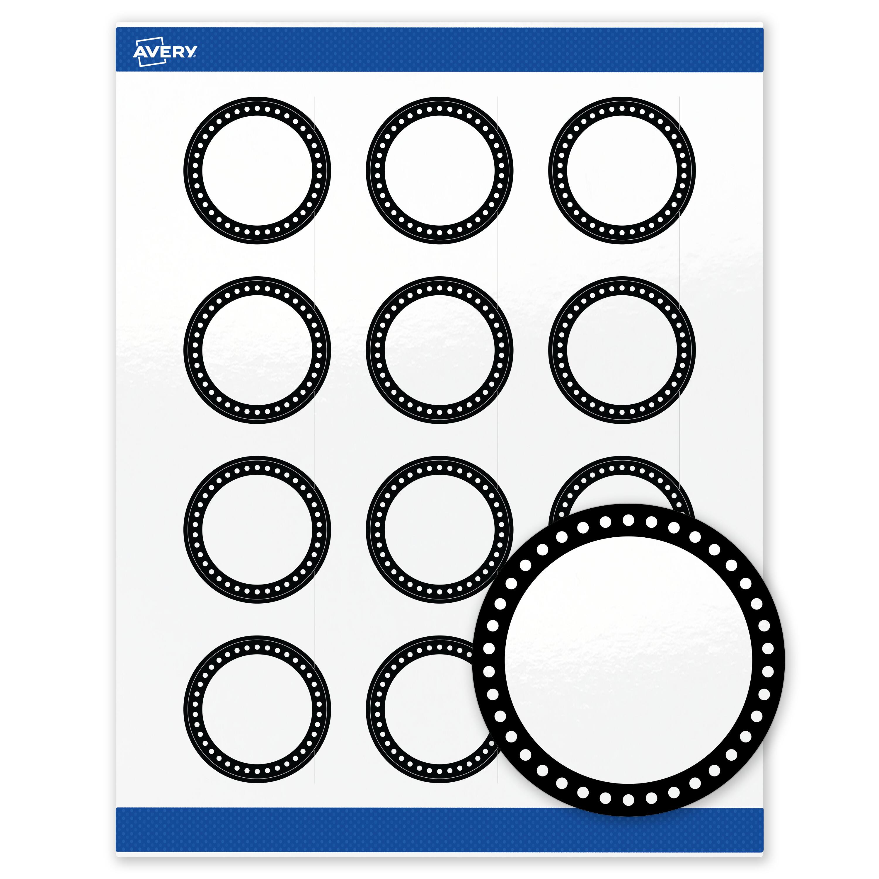 Front. Avery - Avery Labels, 2" Diameter, Glossy White, Black & White Polka Dots - White.