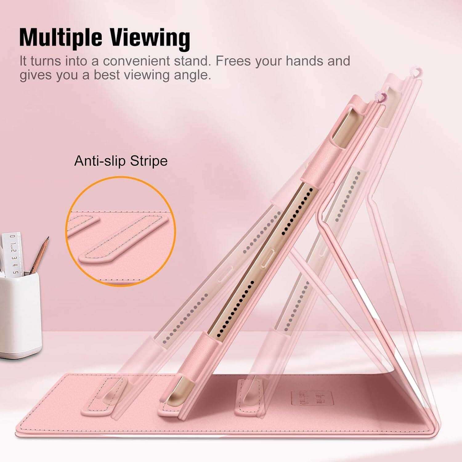 Multiple Viewing  
It turns into a convenient stand. Frees your hands and gives you a best viewing angle.

Anti-slip Stripe
