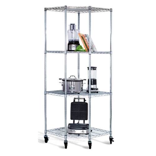 Left. SlickBlue - Sturdy 4-Tier Corner Shelving Rack with Casters - Silver.