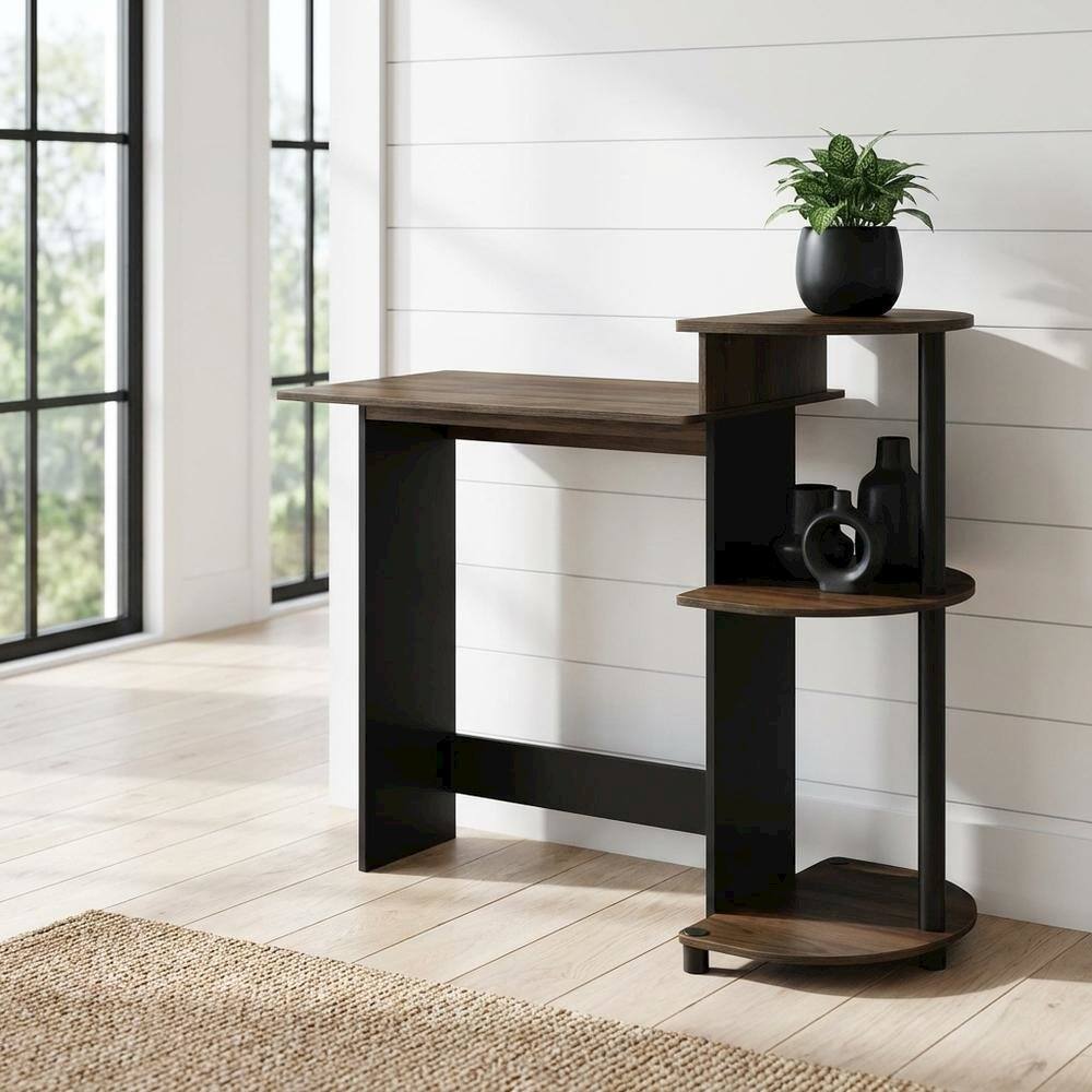 Angle. BisonOffice - Columbia Walnut and Black Computer Desk with Shelves for Compact Workspaces - Columbia Walnut/Black.