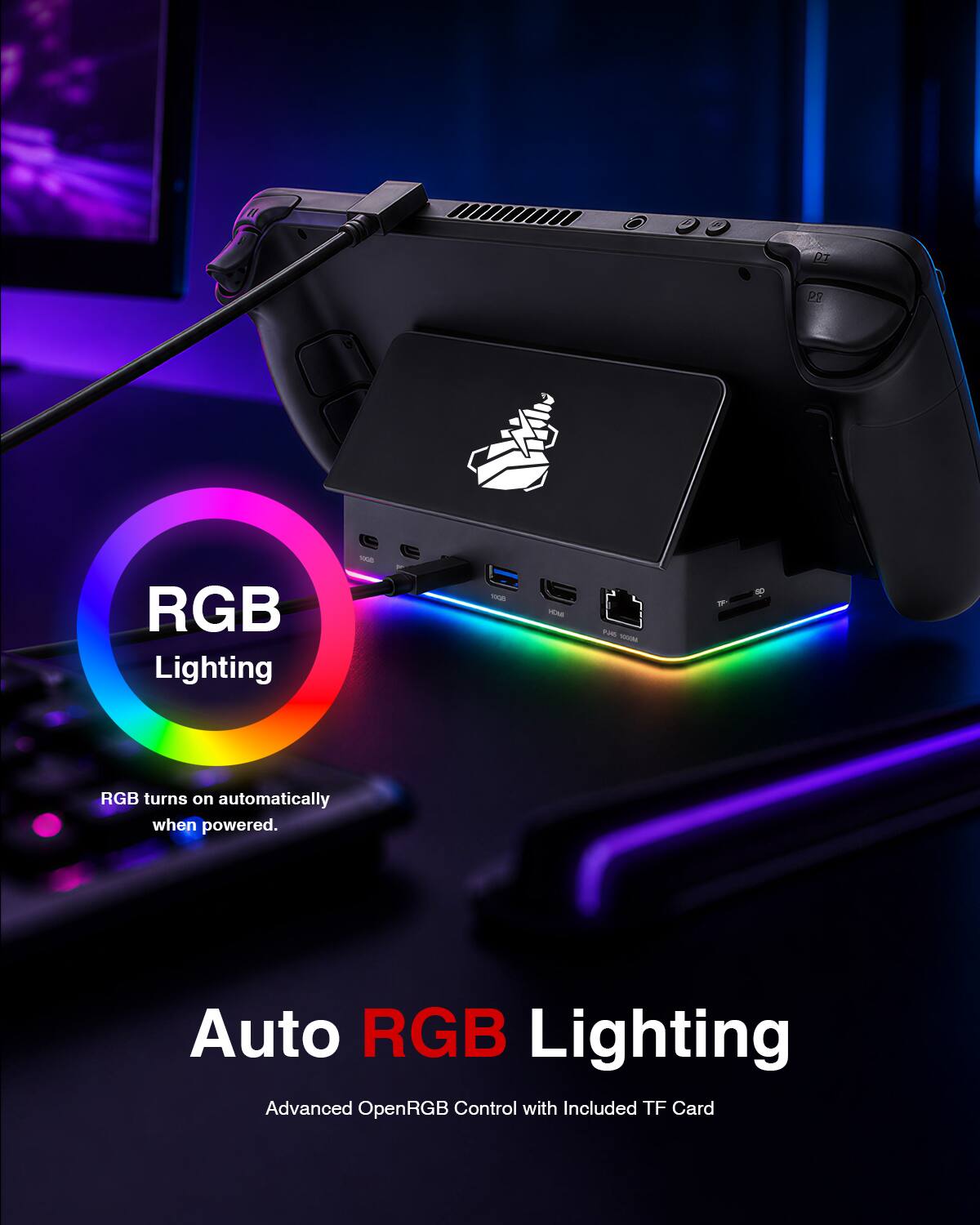 OZ  
99  
RGB Lighting  
1008  
1008  
YEAR  
100M  
RGB turns on automatically when powered.  
Auto RGB Lighting  
Advanced OpenRGB Control with Included TF Card