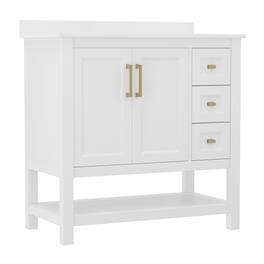Flash Furniture - Vega 36 Inch Bathroom Vanity with Sink, Storage Cabinet with Soft Close Doors, Open Shelf and 3 Drawers, Carrara Marble - White