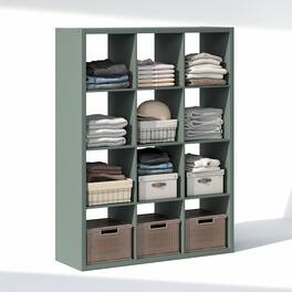 Furinno - CUBIC Closet Organizers, 12-Cube Modular Organizer, Open Shelf, Extra Thick Frame, for Wardrobe, Bedroom, Living Room - Sage Green