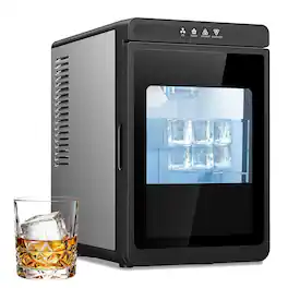 Mirfee - Countertop Crystal Clear Ice Maker: Makes 1.6″ Large Square Ice for Cocktails 150/Day, 24H Timer & Self-Cleaning - Gray