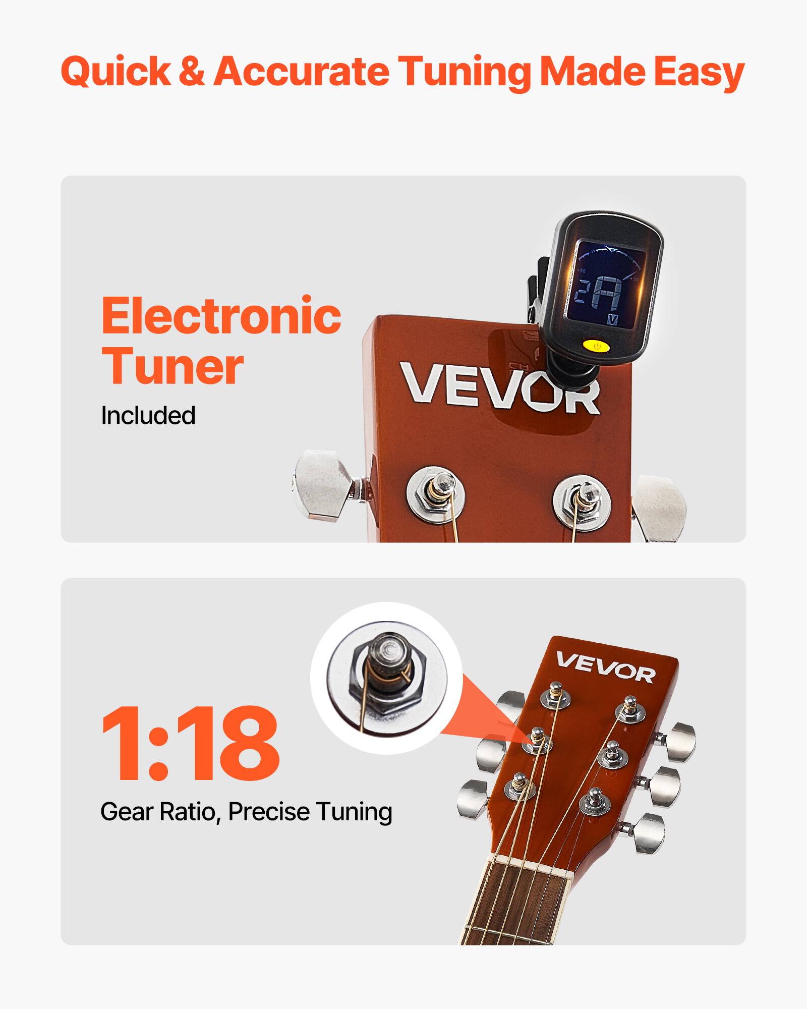 Quick & Accurate Tuning Made Easy

Electronic Tuner Included

1:18 Gear Ratio, Precise Tuning