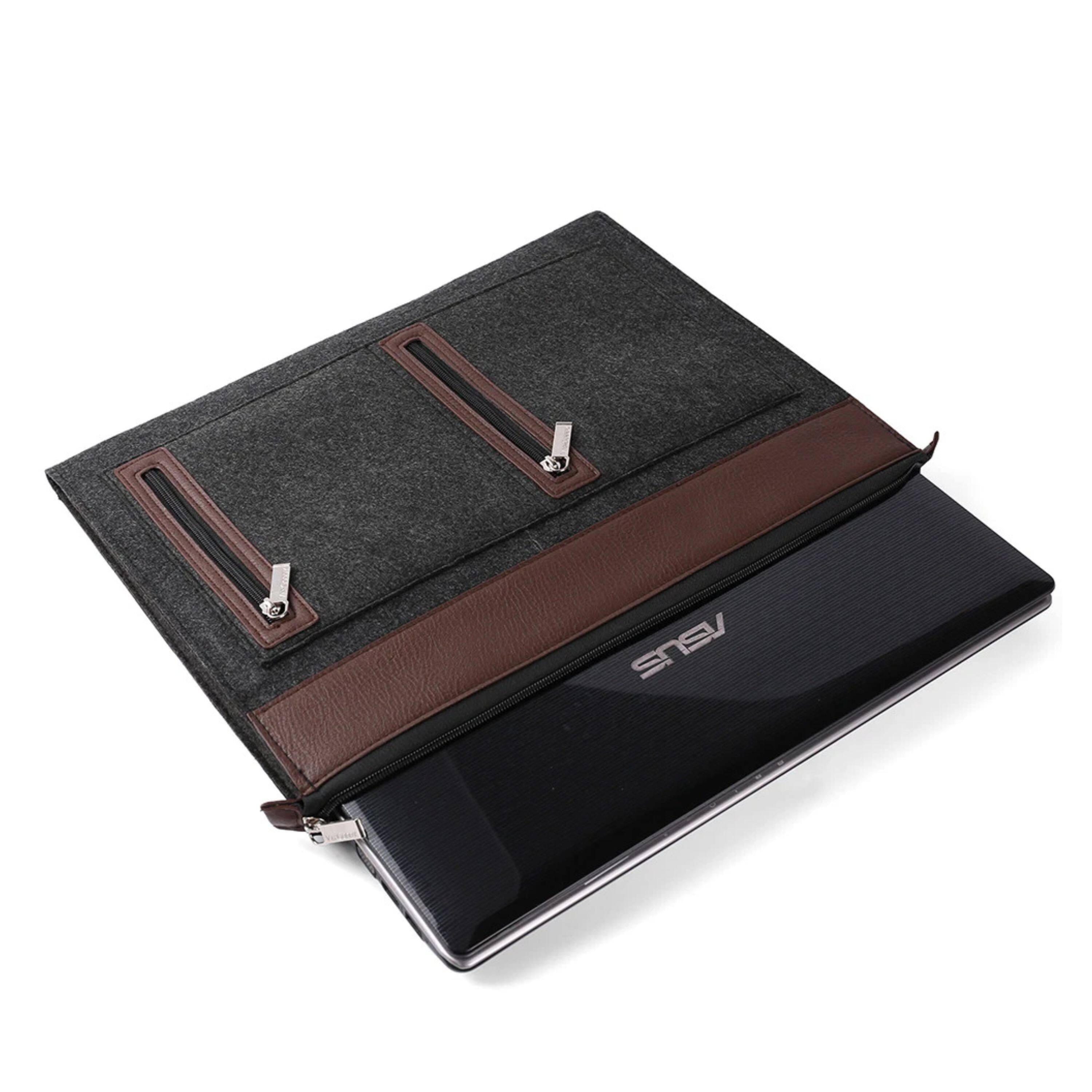 Left. Kitcheniva - Woolen Felt Laptop Sleeve Case Cover Bag For 12" Laptop Brown - Brown.