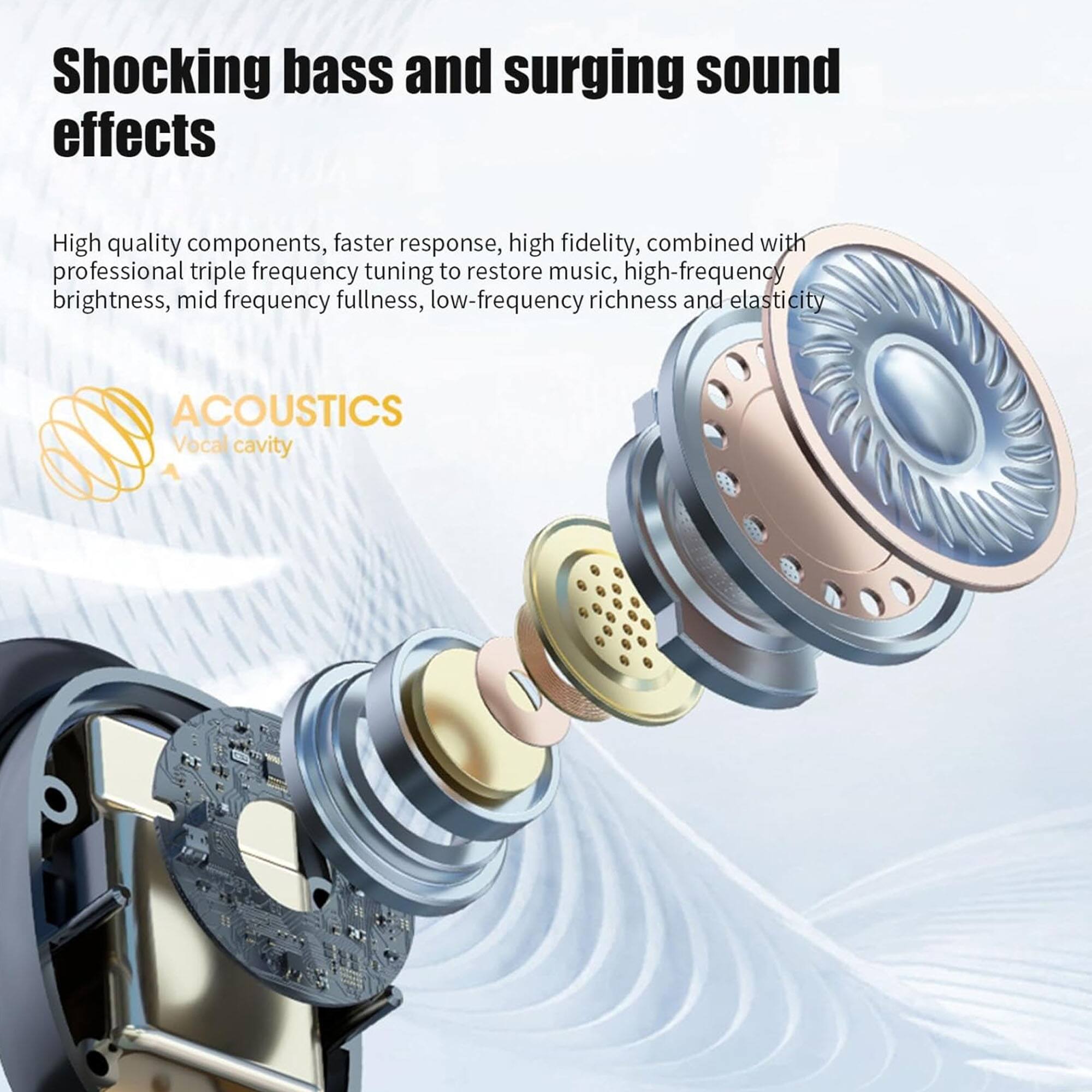 Shocking bass and surging sound effects

High quality components, faster response, high fidelity, combined with professional triple frequency tuning to restore music, high-frequency brightness, mid-frequency fullness, low-frequency richness and elasticity

ACOUSTICS
Vocal cavity