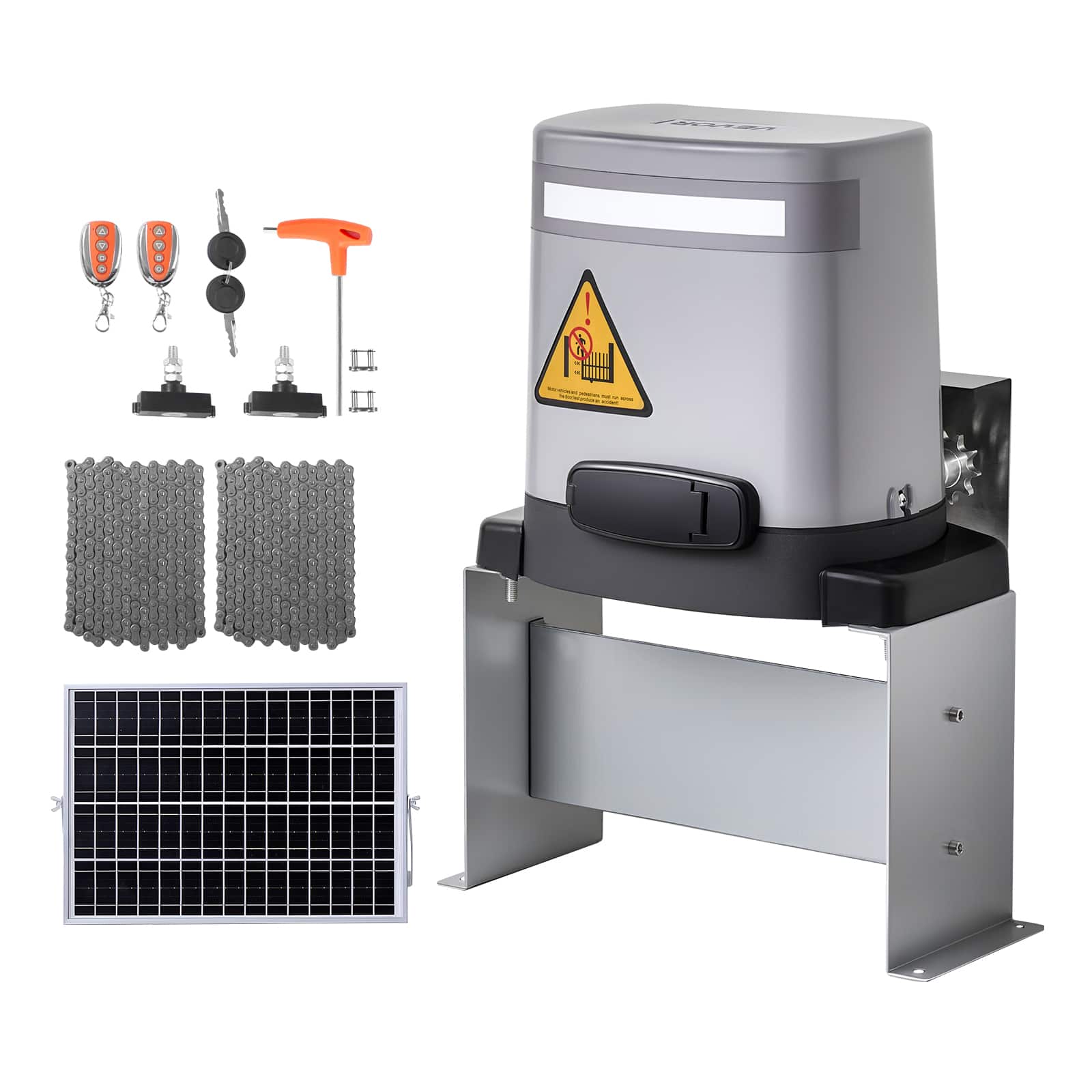 VEVOR - Solar Gate Opener, 280W Electric Gate Opener for Doors up to 65.6ft 1799lbs, Chain Drive Sliding Fence Door Motor - Gray