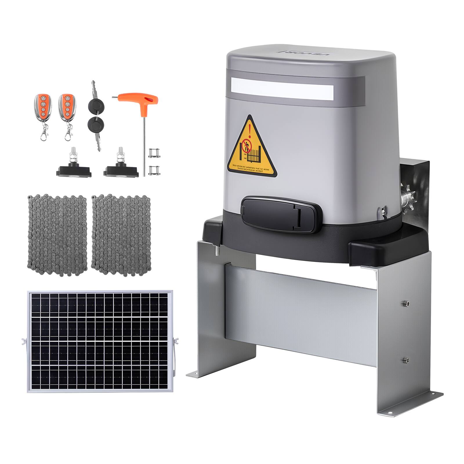 Front. VEVOR - Solar Gate Opener, 280W Electric Gate Opener for Doors up to 65.6ft 1799lbs, Chain Drive Sliding Fence Door Motor - Grey.