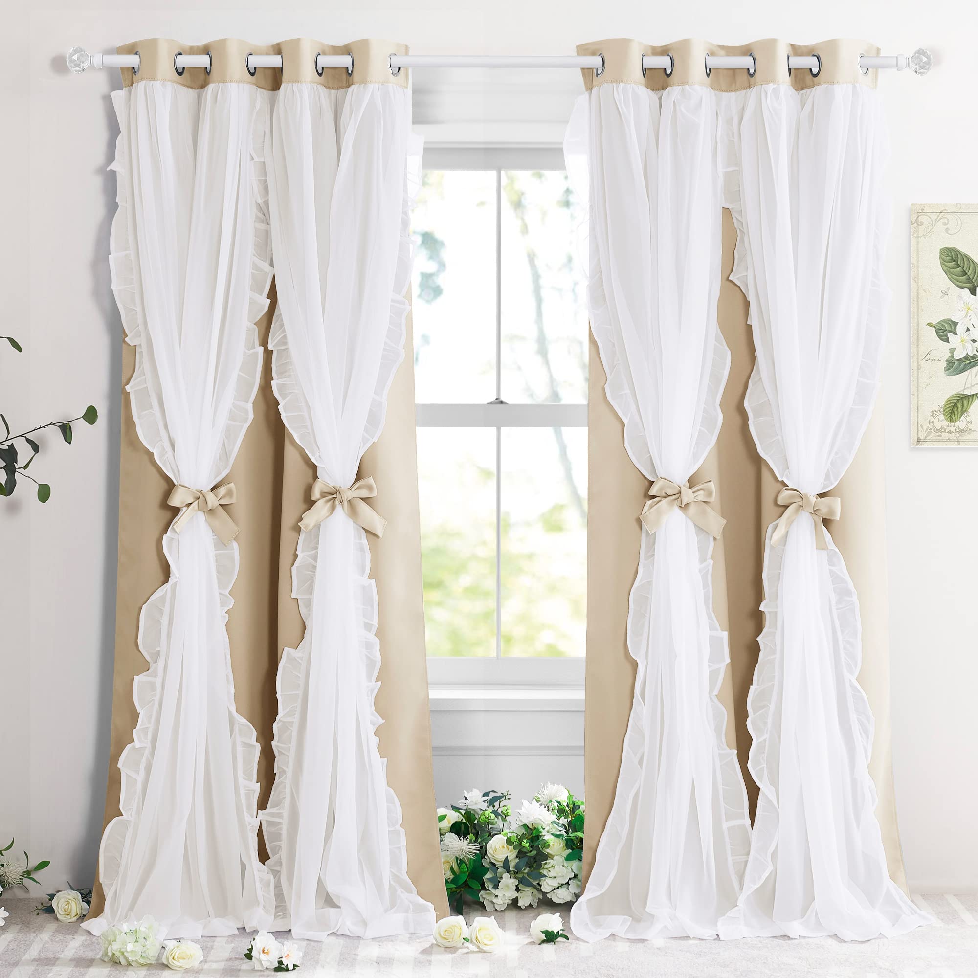 Skar Audio Curtains Double Layer Bow With Ruffle Sheer Overlay For ...