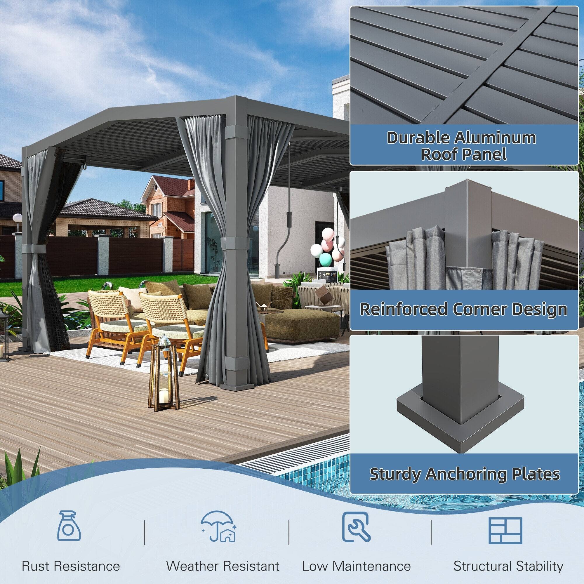 Durable Aluminum Roof Panel  
Reinforced Corner Design  
Sturdy Anchoring Plates  

Rust Resistance  
Weather Resistant  
Low Maintenance  
Structural Stability