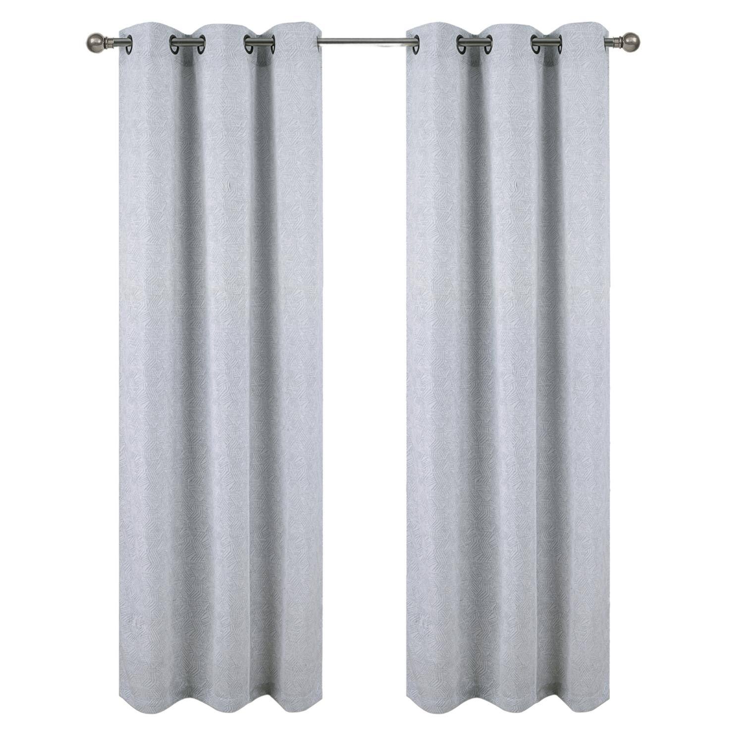 Front. RT Designers Collection - RT Designer Collection Wilton Jacquard Grommet Luxurious Modern Design Curtain Panel 54" x 84" Silver - Silver.