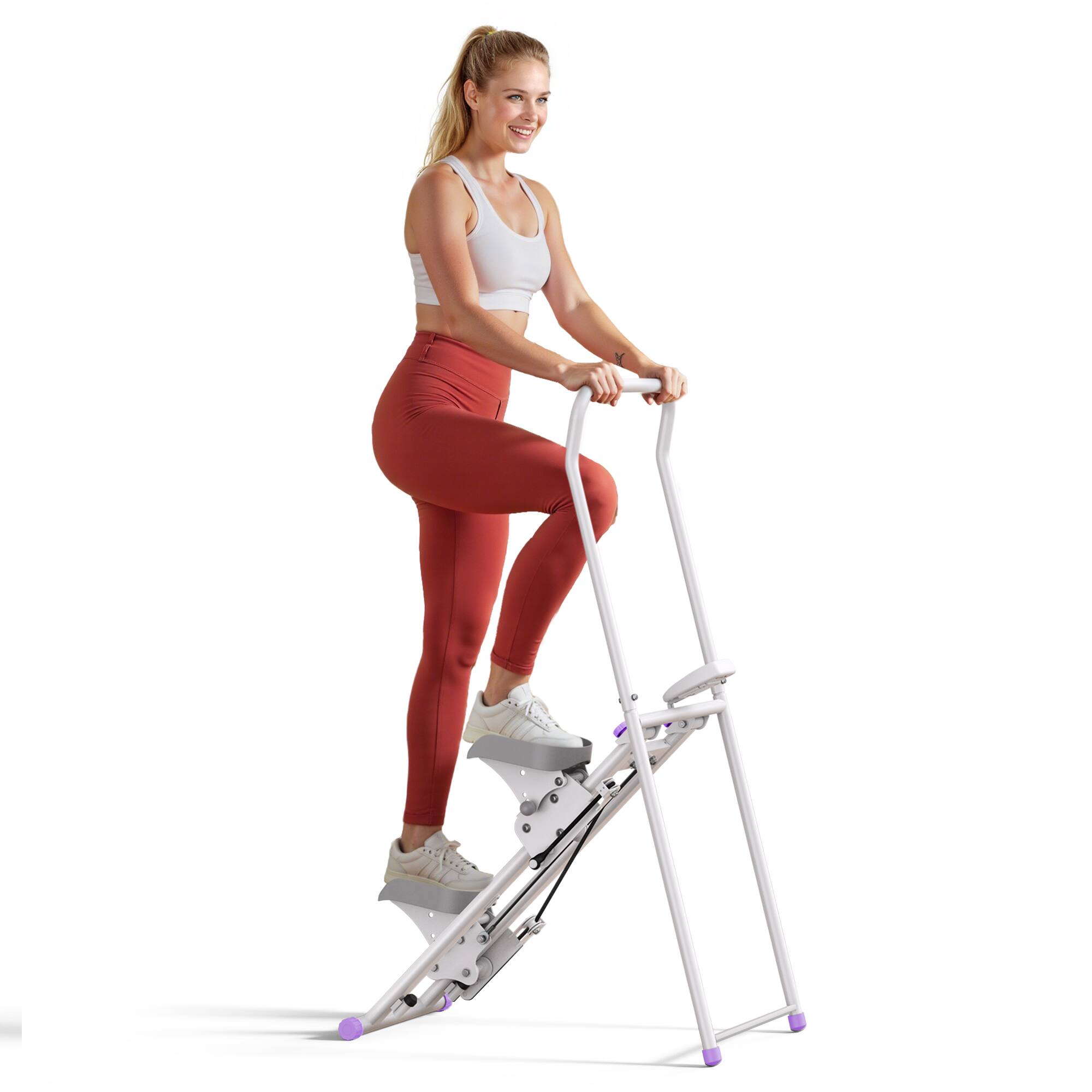 Back. MERACH - MERACH Vertical Climber Stair Stepper Machine Full Body Workout Home Gym Exercis Adjustable Handlebar & Pedals - white purple.