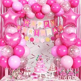 Vulpecula Spade - Pink Birthday Decorations for Girls, Hot Light Pink Balloon Garland Arch Kit Happy Birthday Banner Foil Curtain Heart - Dark Pink