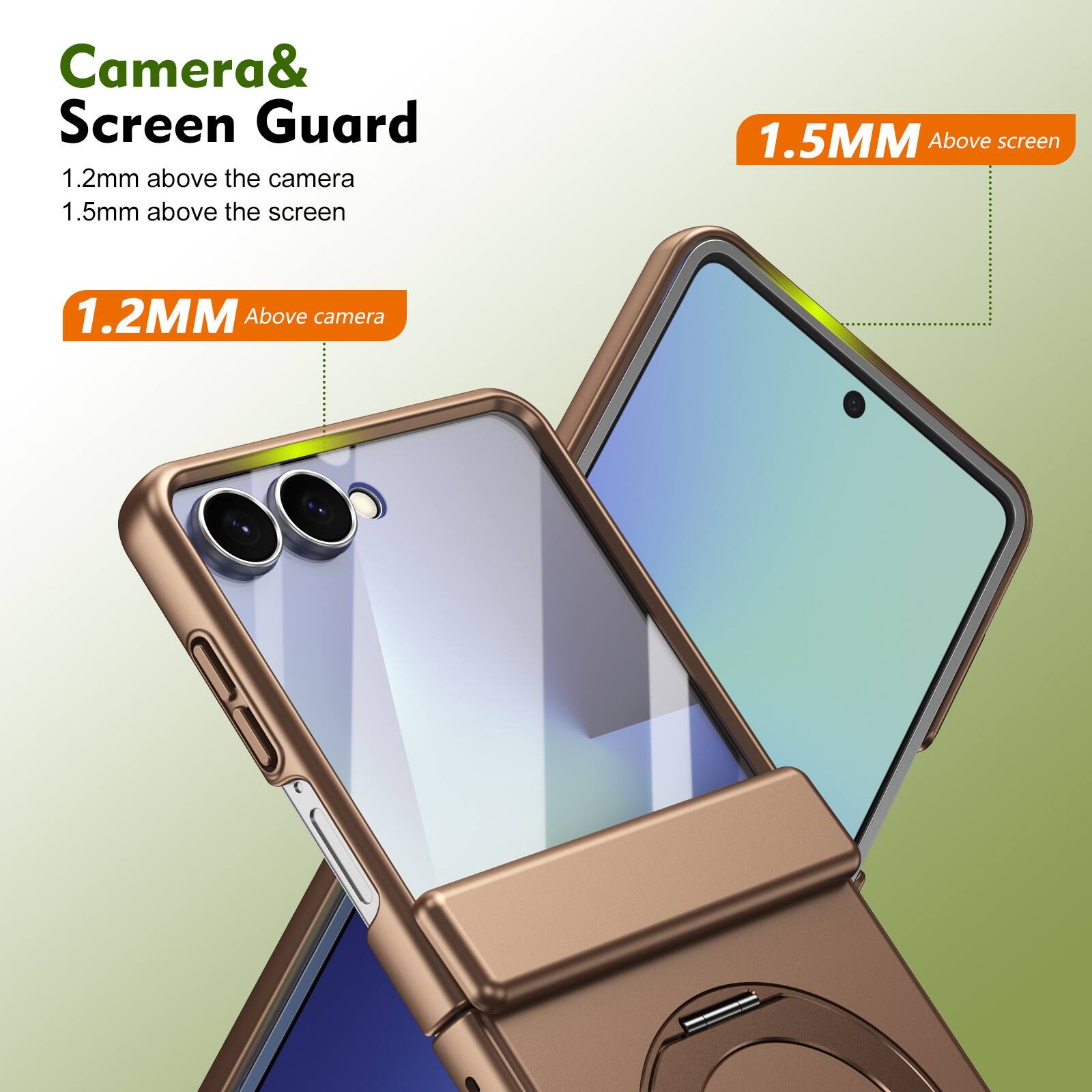 Camera & Screen Guard  
1.2mm above the camera  
1.5mm above the screen  

1.2MM Above camera  
1.5MM Above screen