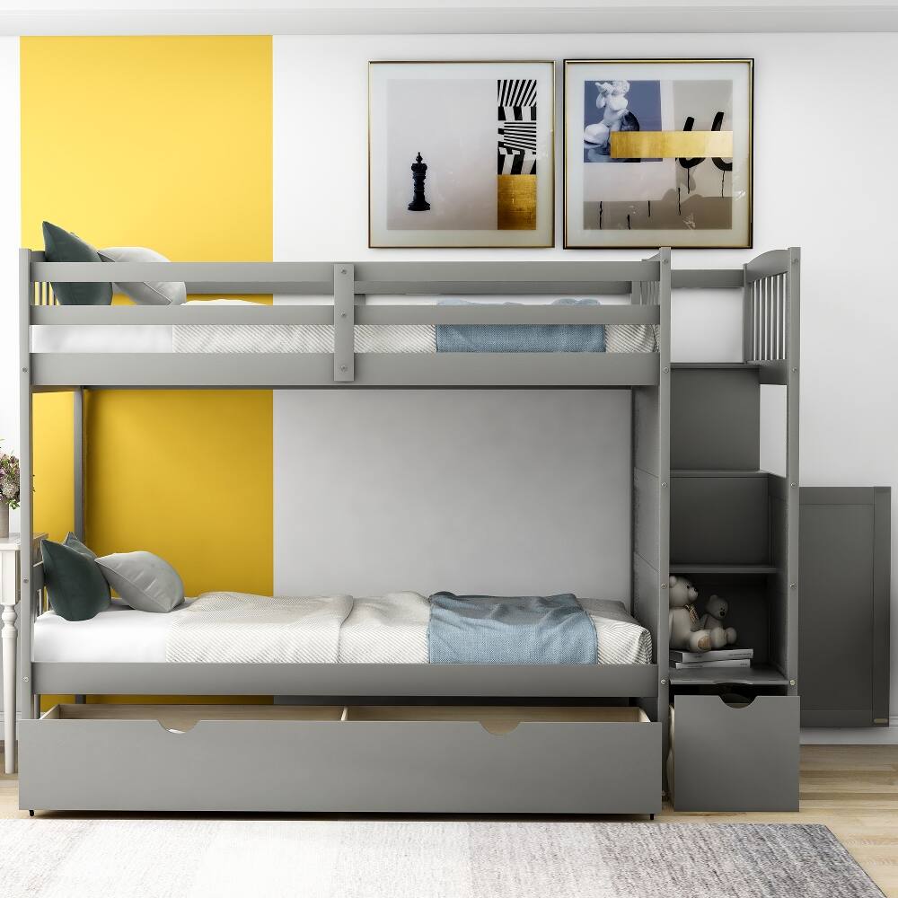 Alt View 1. Loheer - Loheer Twin over Full Bunk Bed with Stairs and Storage Drawers Gray - Gray.