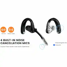 The text on the image can be grouped and corrected as follows:
"4 BUILT-IN NOISE CANCELLATION MICS - Crystal Clear Noise-Free Audio Experience - Noise Recognition Mic - Pickup Mic."