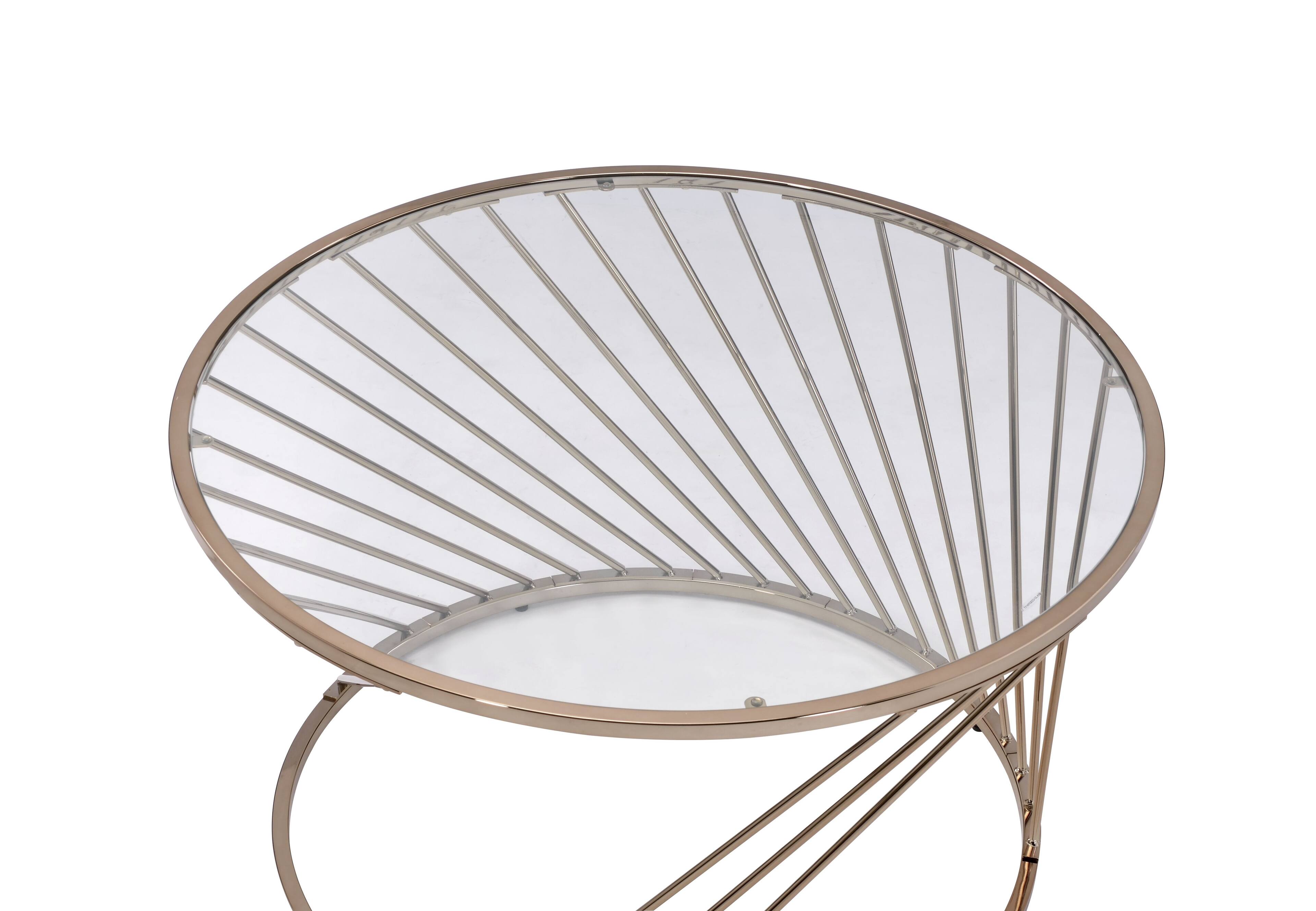 Alt View 2. Manhattan Lane - Contemporary Coffee Table with Twisted Metal Base and Round Glass Top - Gold and Clear.