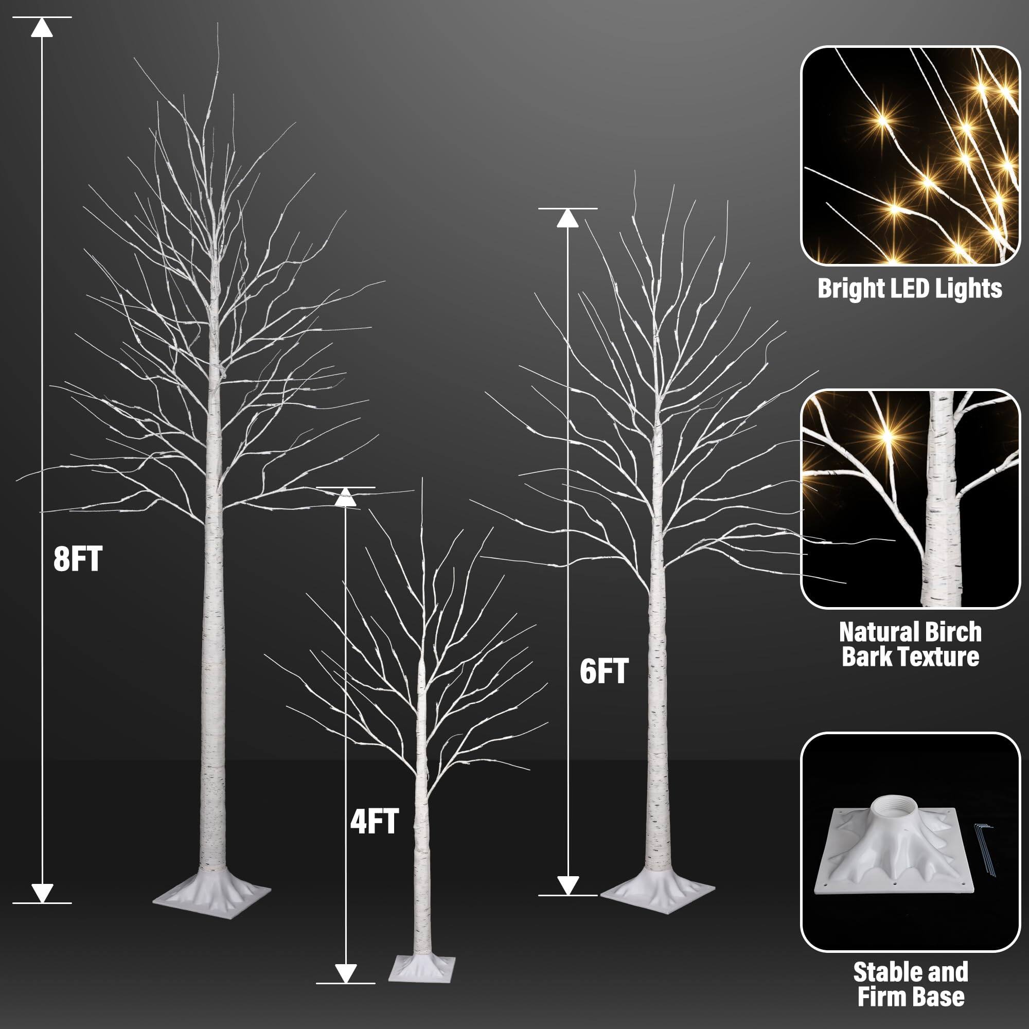 TECH SAFARI And Birch Trees Set Of 3 Lighted Tree Led Artificial With 8 ...