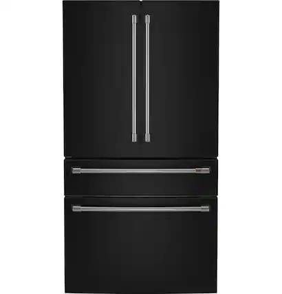 Front. Café - 23.2 Cu. Ft. 4-Door French Door Counter-Depth Smart Refrigerator with Dual Dispense AutoFill Pitcher - Matte Black.