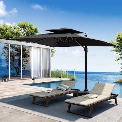 Alt View 7. Crestlive Products - Crestlive Products 11ft UPF50+ Aluminum Double Top Slide-tilt Cantilever Patio Umbrella with 350lbs Pull rod Wheel Base - Black.