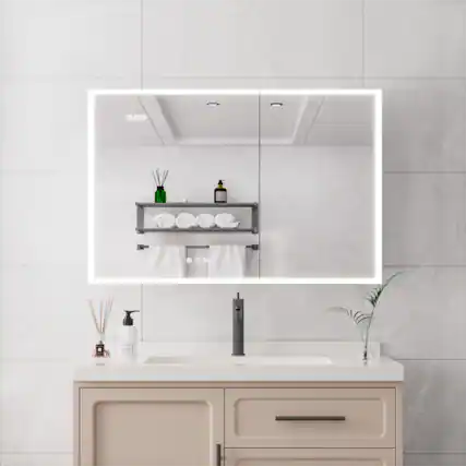 Front. Boyel Living - Bathroom Medicine Cabinet with LED Mirror Lights 36x24 Inch Double Door with Defogger - Silver.