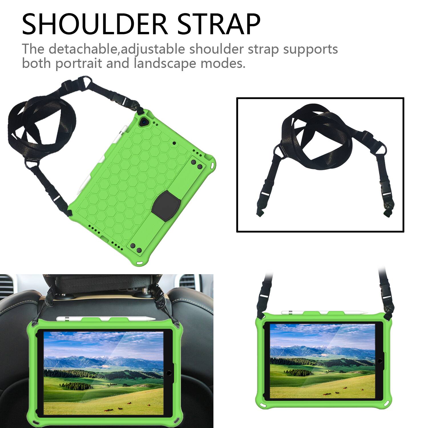 SHOULDER STRAP  
The detachable, adjustable shoulder strap supports both portrait and landscape modes.